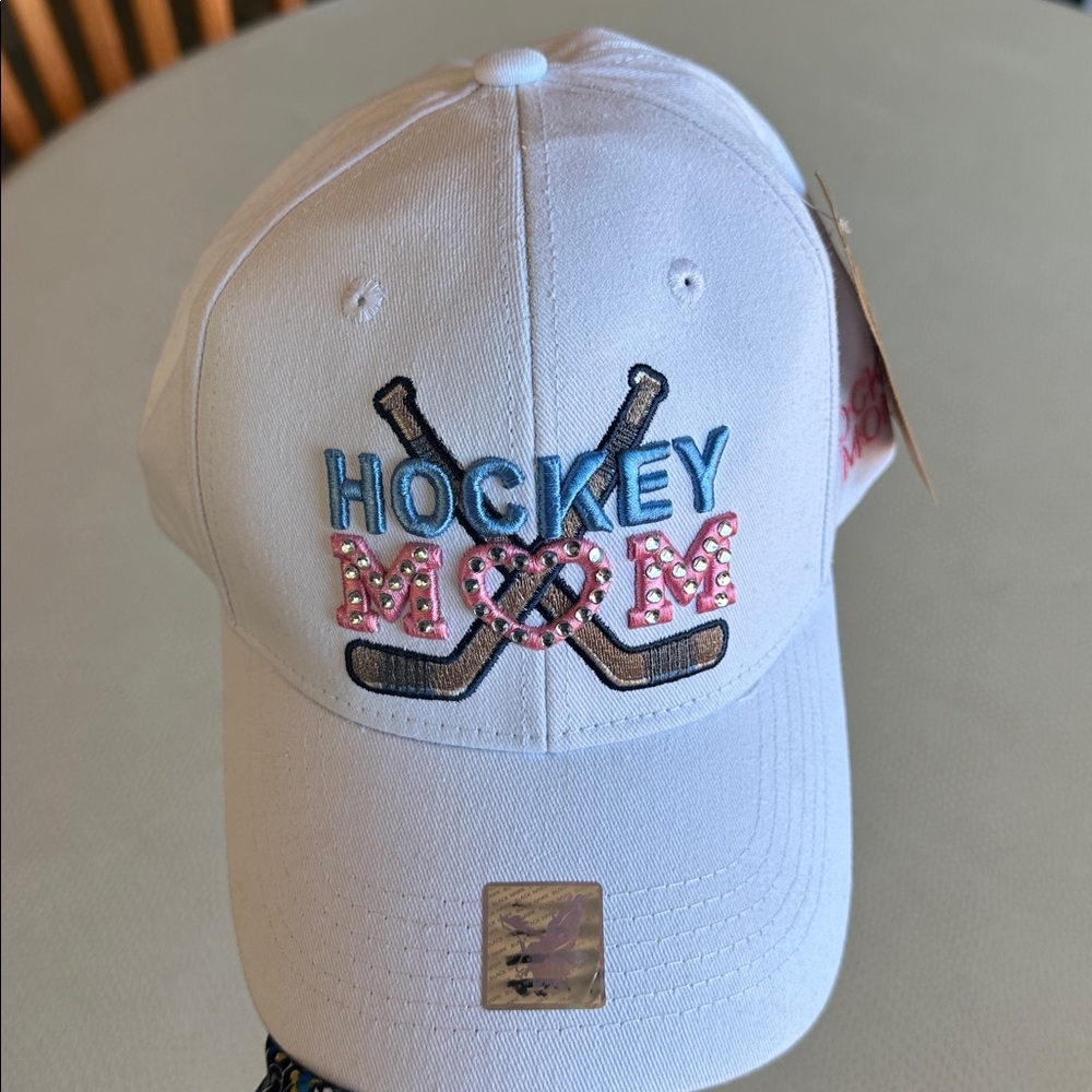 Ace Cap Inc. Hockey Mom White Baseball Cap with Embroidered Design.